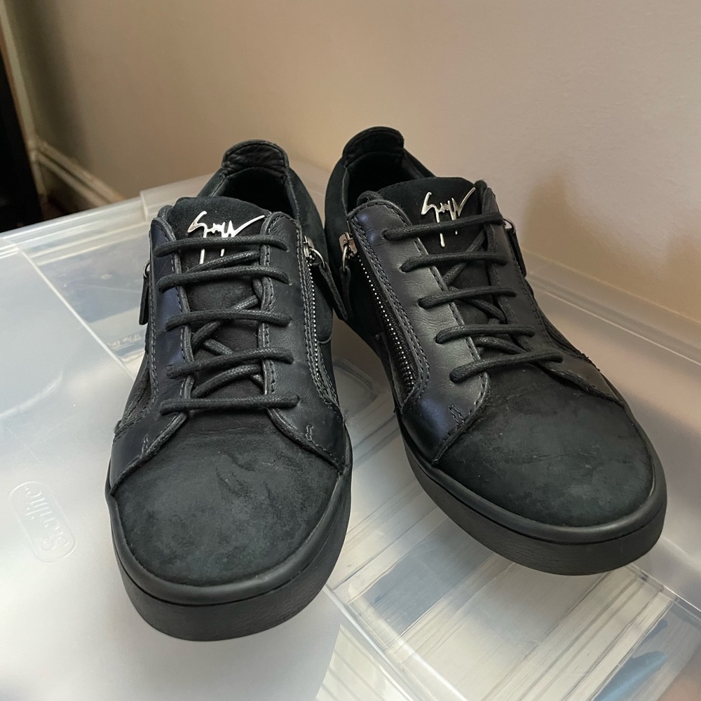 Giuseppe Zanotti Black Suede and Leather Mid-Top Sneakers size 7